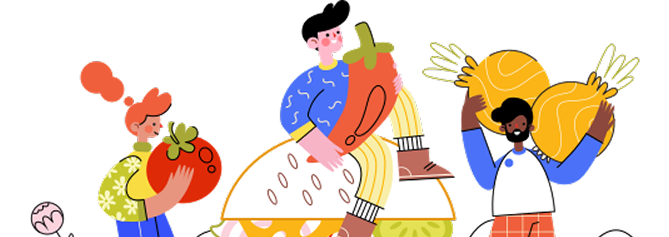 Farmers with fresh produce illustration
